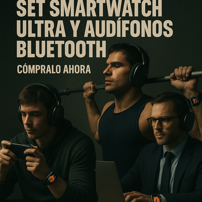 SET SMARTWATCH ULTRA Y AUDÍFONOS BLUETOOTH