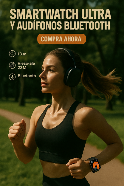 SET SMARTWATCH ULTRA Y AUDÍFONOS BLUETOOTH